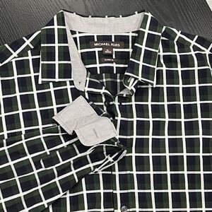 Michael Kors Mens XL Plaid Checks Button Down Shirt Brunswick Green Flip cuff